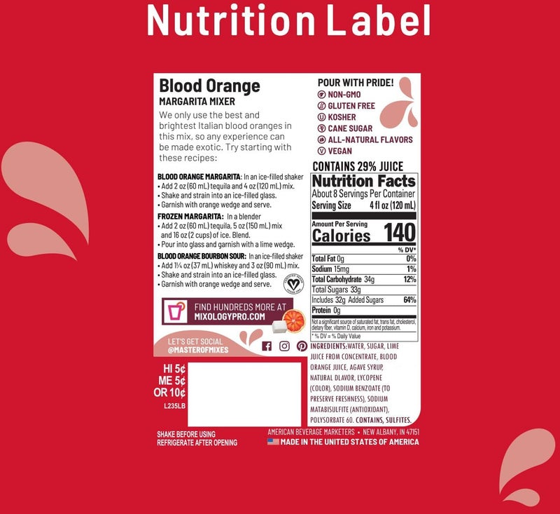 Master of Mixes Blood Orange Margarita Drink Mix, Ready To Use, 1 Liter Bottle (33.8 Fl Oz), Individually Boxed - Image 2